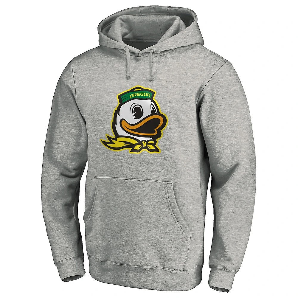 Men's Fanatics Heather Gray Oregon Ducks Primary Logo Pullover Hoodie