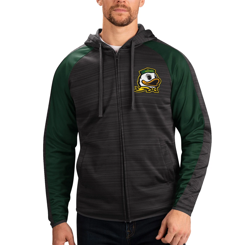 Veste de survêtement à capuche avec fermeture éclair et raglan pour hommes G-III Sports by Carl Banks Noir Oregon Ducks