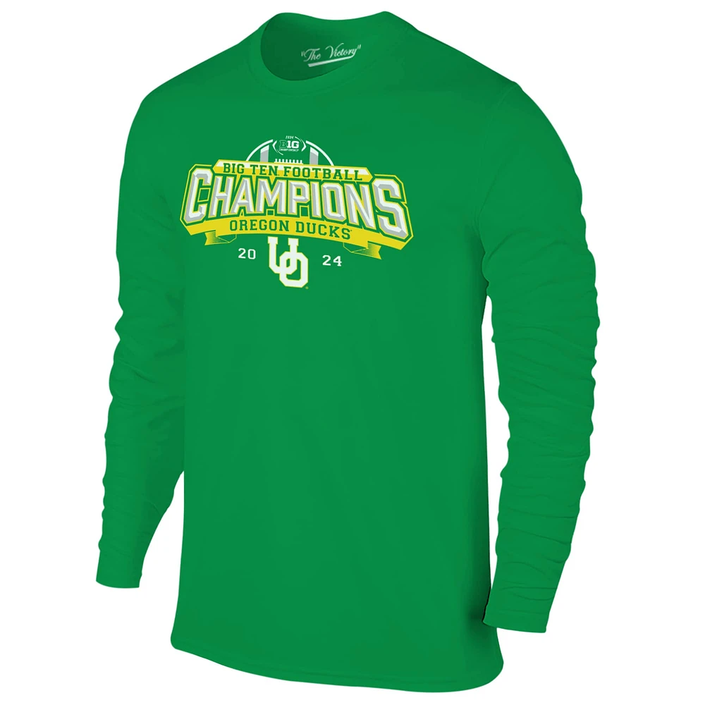 T-shirt à manches longues vert pour homme Oregon Ducks 2024 Big Ten Football Conference Champions Undefeated Schedule