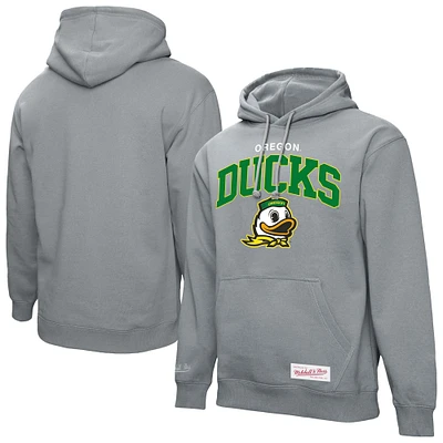Men's Mitchell & Ness  Heather Gray Oregon Ducks Classic Arch Pullover Hoodie