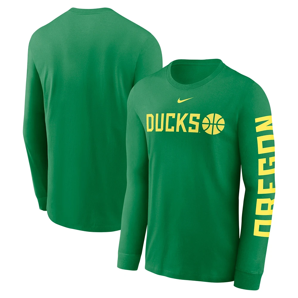 T-shirt à manches longues Nike Apple Green Oregon Ducks Basketball Icon Two-Hit pour homme