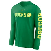 T-shirt à manches longues Nike Apple Green Oregon Ducks Basketball Icon Two-Hit pour homme