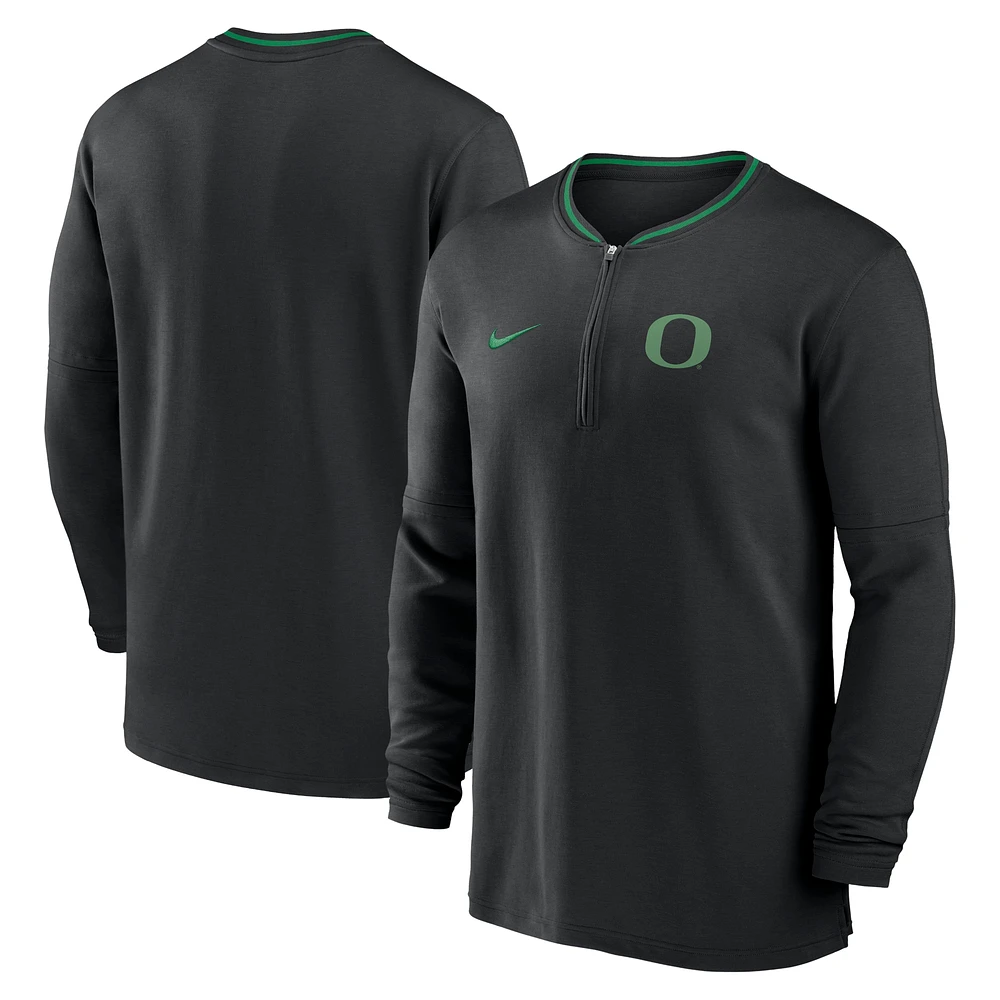 Men's Nike Black Oregon Ducks 2024 Sideline Coach Performance Half-Zip Long Sleeve Top