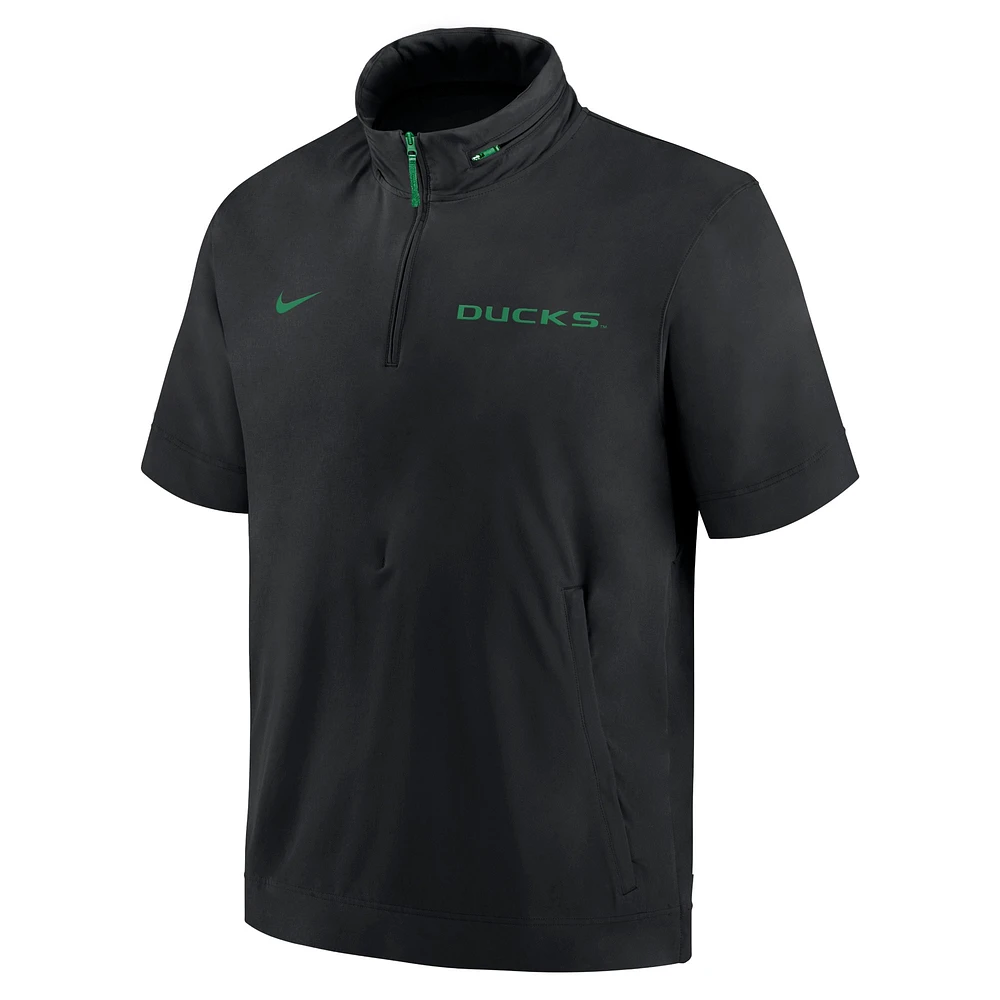 Veste à capuche manches courtes et demi-zip Nike Oregon Ducks 2024 Sideline Coach pour homme, noire