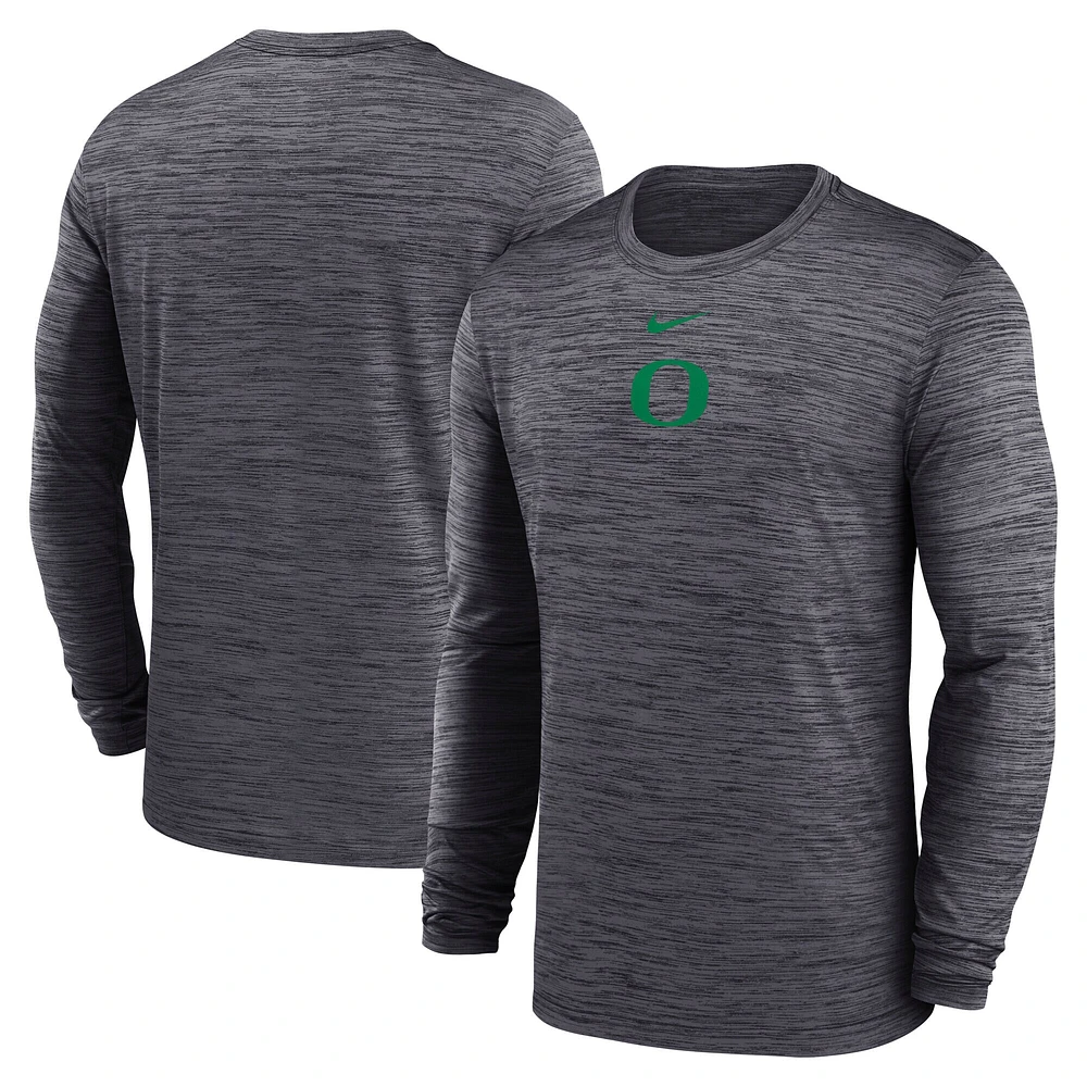 T-shirt Nike noir à manches longues pour homme, Oregon Ducks 2025 Sideline Velocity Performance