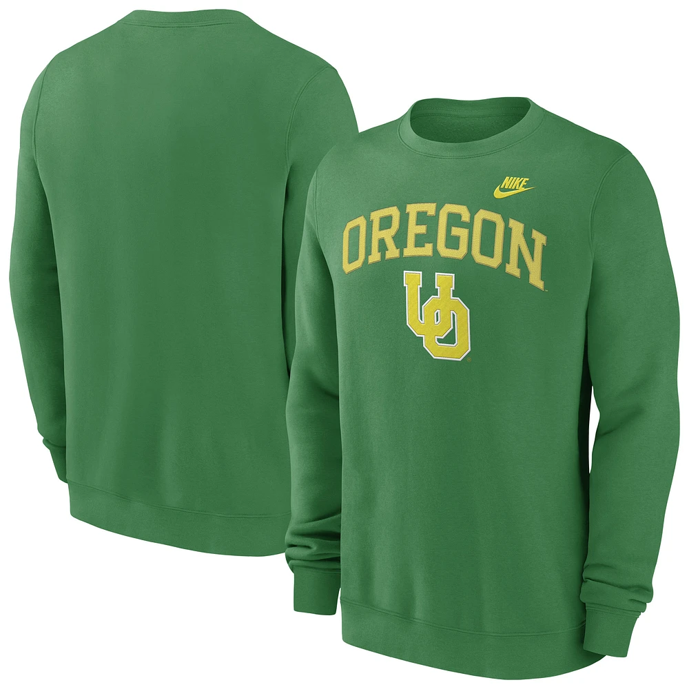 Men's Nike Green Oregon Ducks Legacy Classic Tackle Twill Embroidered Arch Over Logo Pullover Sweatshirt