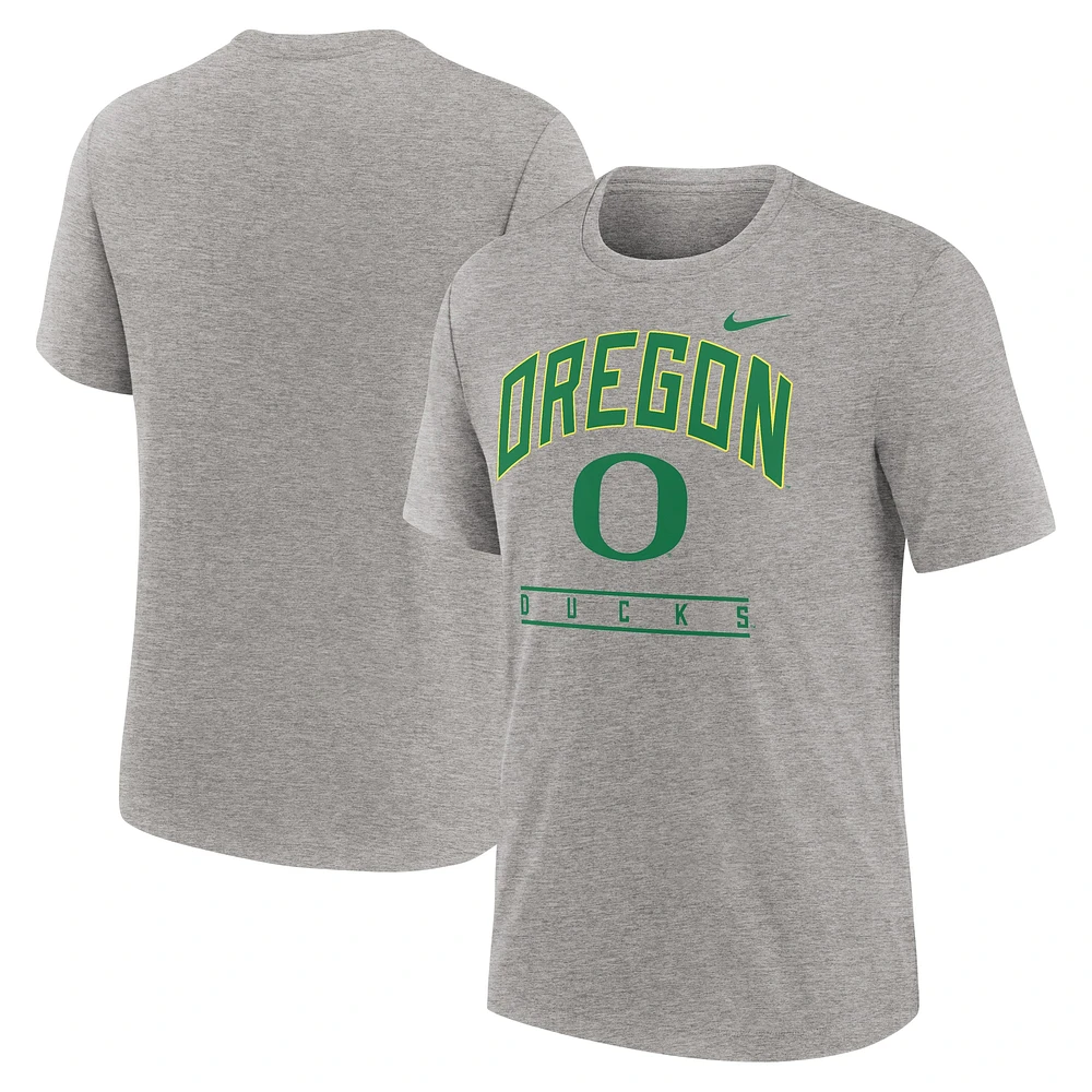 T-shirt Nike Heather Grey Oregon Ducks Arch Over Logo Tri-Blend pour homme