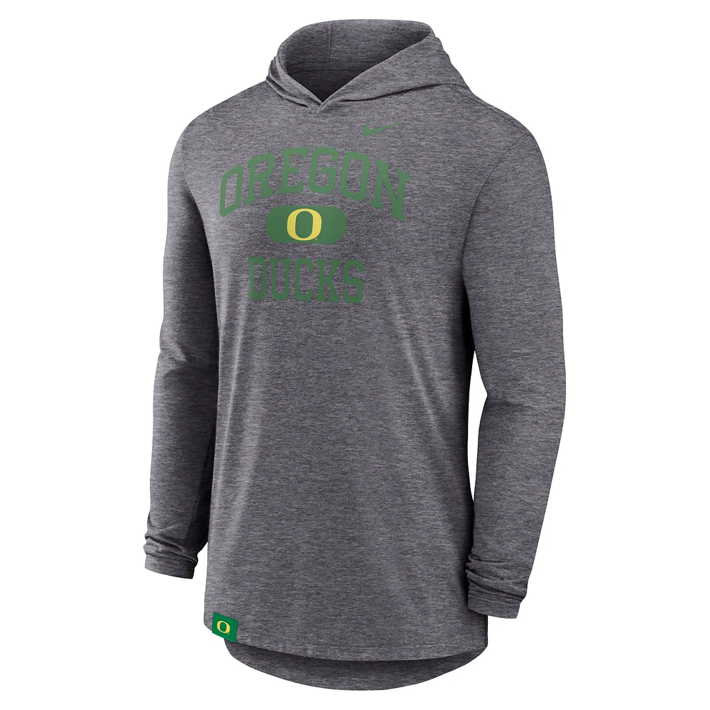 T-shirt à manches longues et capuche Nike Heather Grey Oregon Ducks Blitz pour homme