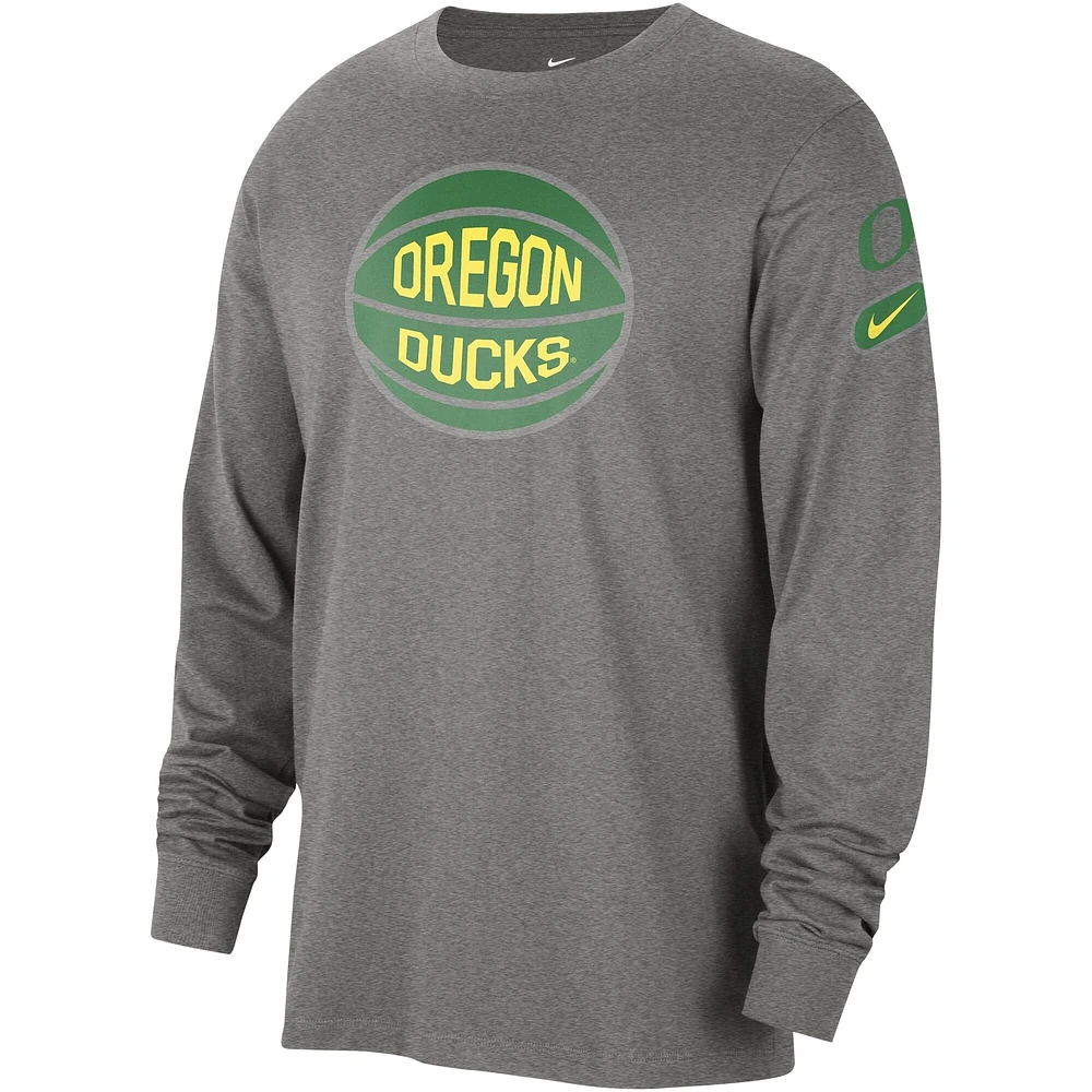 T-shirt à manches longues Nike gris chiné Oregon Ducks Fast Break pour homme