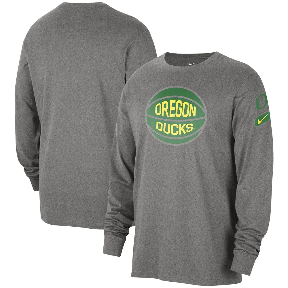 T-shirt à manches longues Nike gris chiné Oregon Ducks Fast Break pour homme