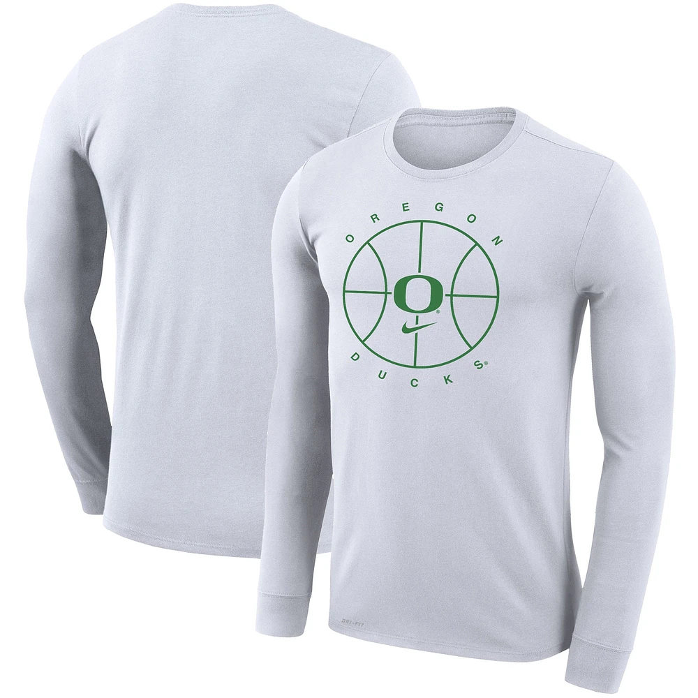 T-shirt à manches longues Nike pour hommes, blanc, Oregon Ducks, Icon Legend Performance, basket-ball