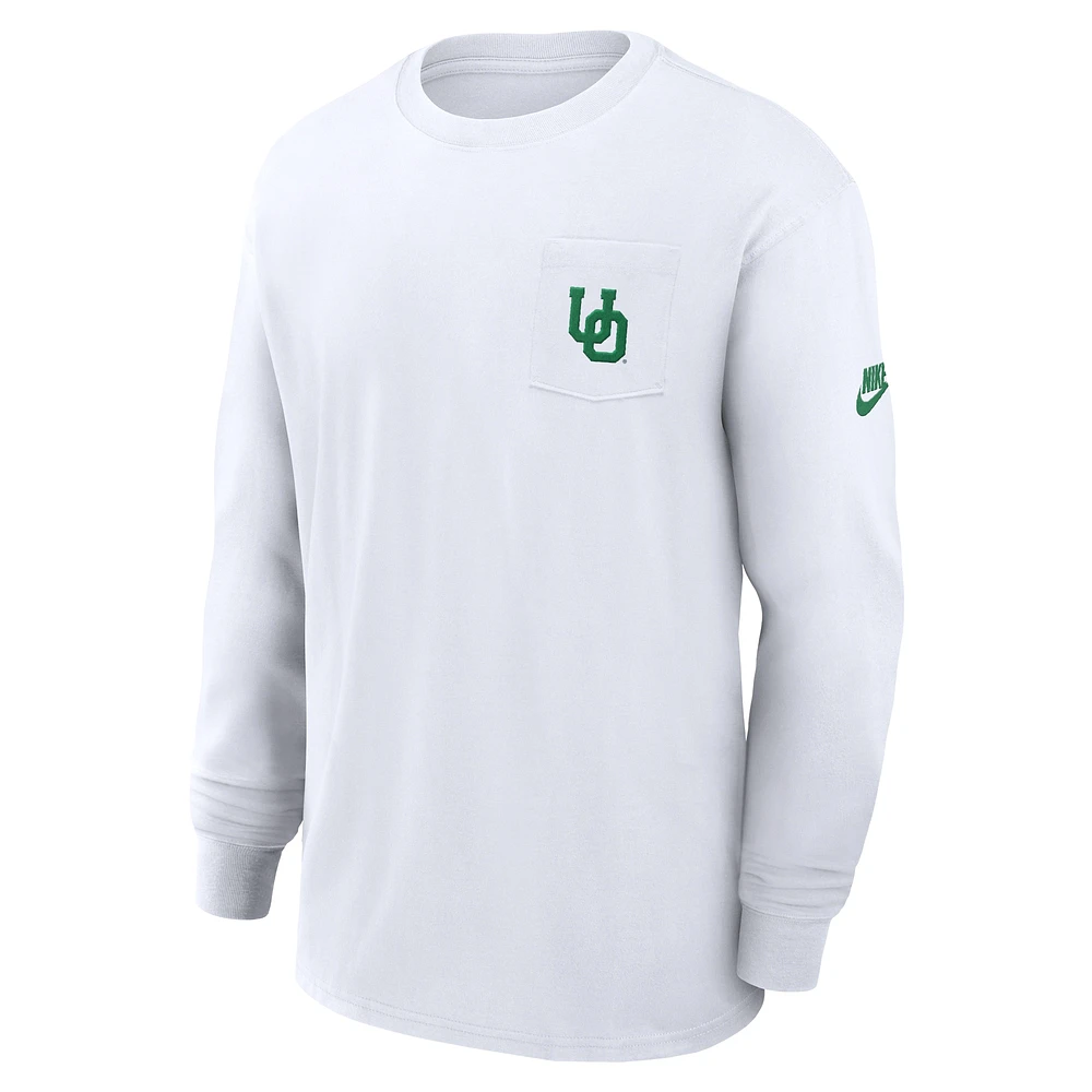 T-shirt à manches longues Nike Legacy Max90 Pocket pour homme, blanc, Oregon Ducks