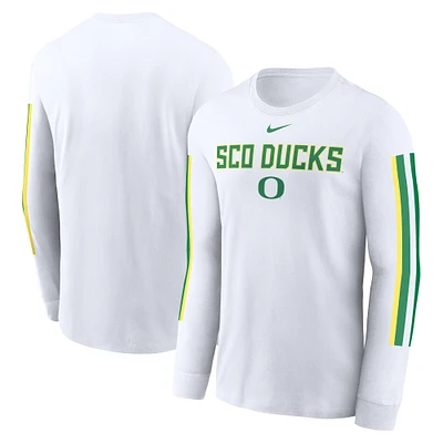 T-shirt à manches longues Nike blanc pour homme avec slogan Local Spirit des Oregon Ducks