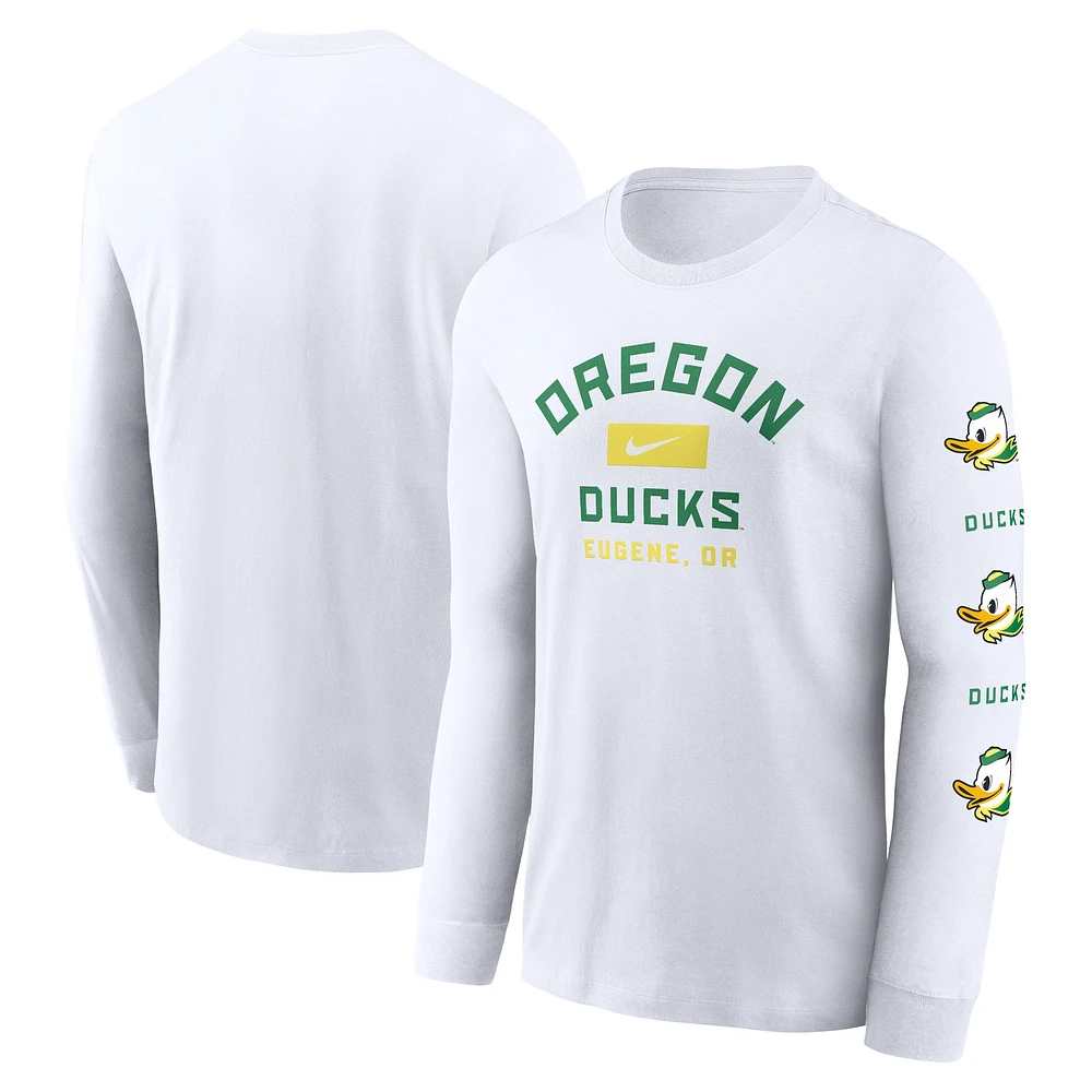 T-shirt à manches longues Nike blanc Oregon Ducks Primetime Classic Location pour homme