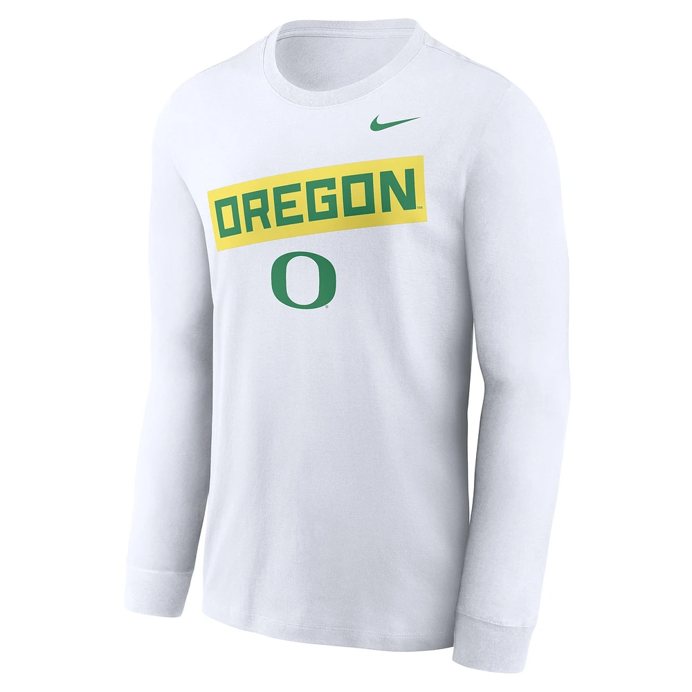 Men's Nike White Oregon Ducks Two-Hit Classic Location Long Sleeve T-Shirt