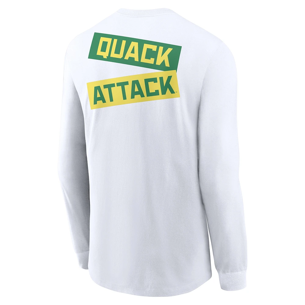 Men's Nike White Oregon Ducks Two-Hit Classic Location Long Sleeve T-Shirt