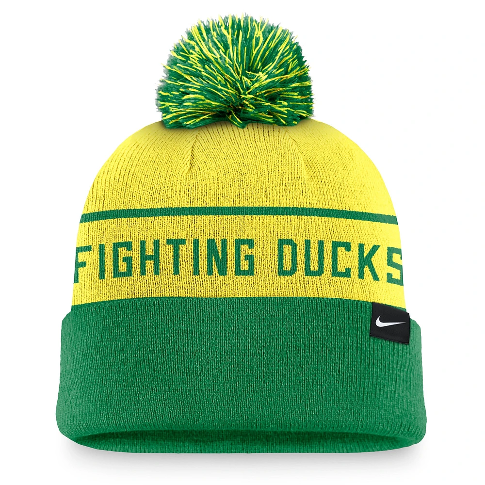 Men's Nike Yellow/Green Oregon Ducks Local Peak Cuffed Knit Hat with Pom