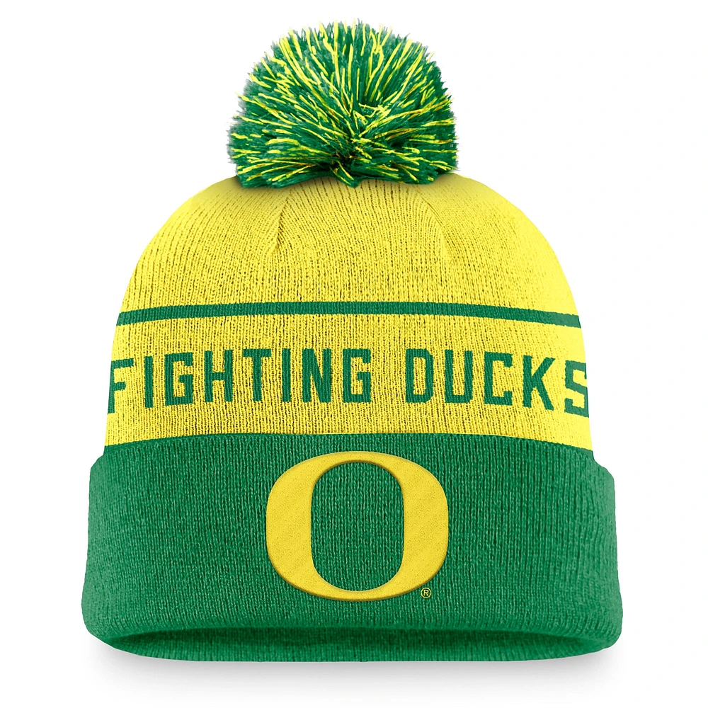 Men's Nike Yellow/Green Oregon Ducks Local Peak Cuffed Knit Hat with Pom