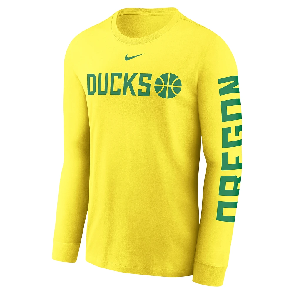 T-shirt à manches longues Nike jaune Oregon Ducks Basketball Icon Two-Hit pour homme