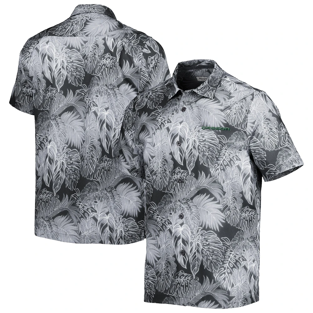 Chemise boutonnée Tommy Bahama noire pour hommes de l'Oregon Ducks Coast Luminescent Fronds Camp