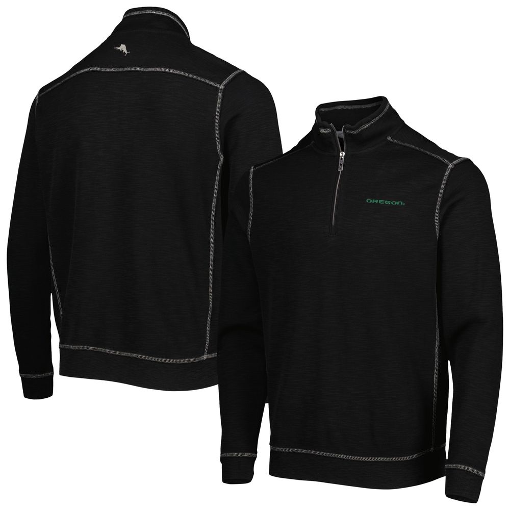 Men's Tommy Bahama Black Oregon Ducks Sport Tobago Bay Tri-Blend Mock Neck Half-Zip Jacket