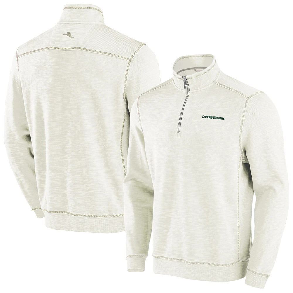Men's Tommy Bahama Cream Oregon Ducks Tobago Bay Half-Zip Tri-Blend Top
