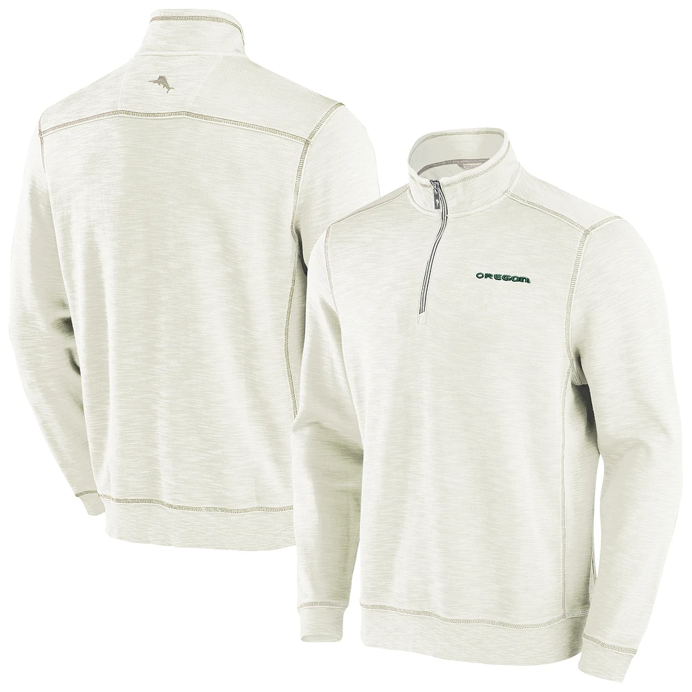 Men's Tommy Bahama Cream Oregon Ducks Tobago Bay Half-Zip Tri-Blend Top