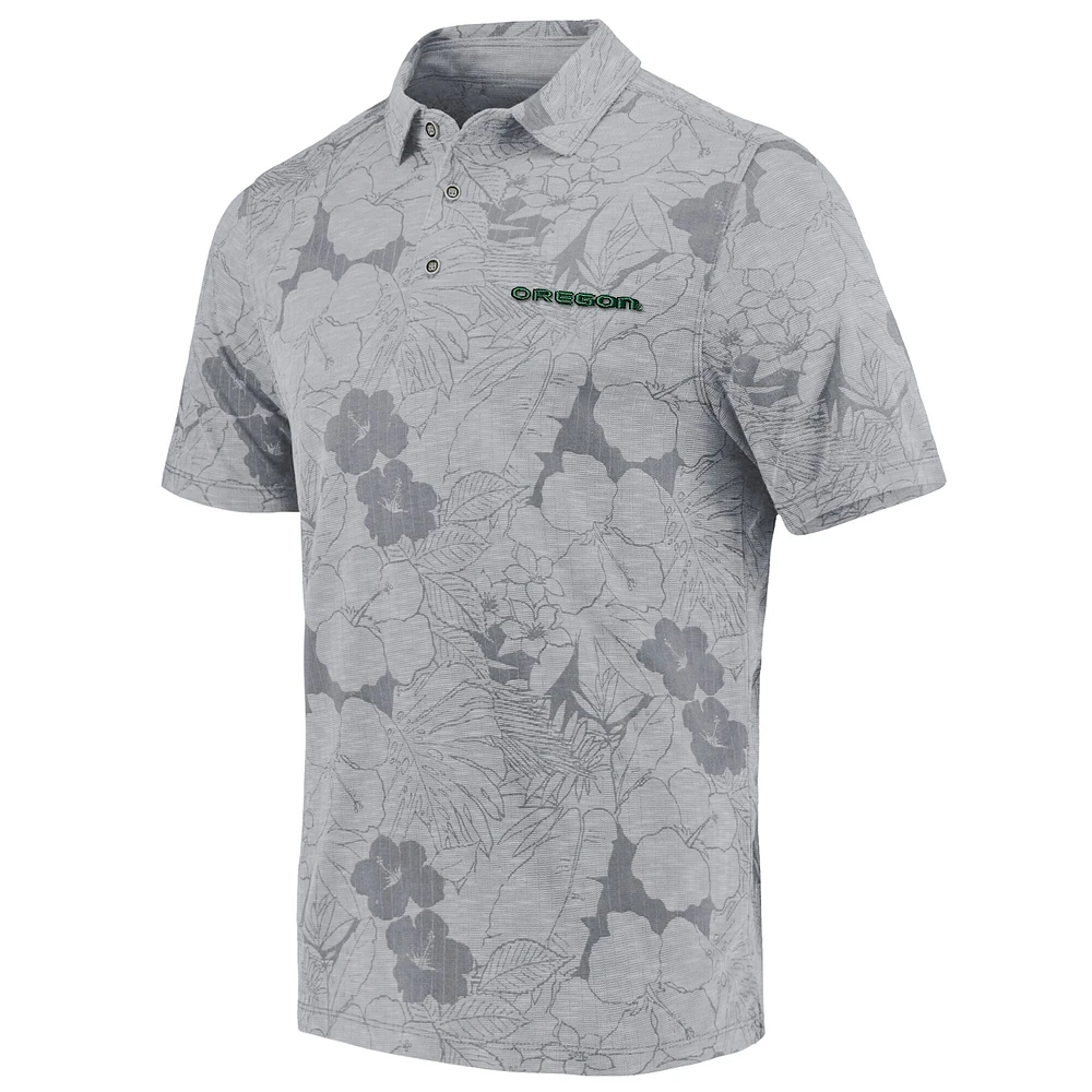 Polo Tommy Bahama gris Oregon Ducks Miramar Blooms pour hommes