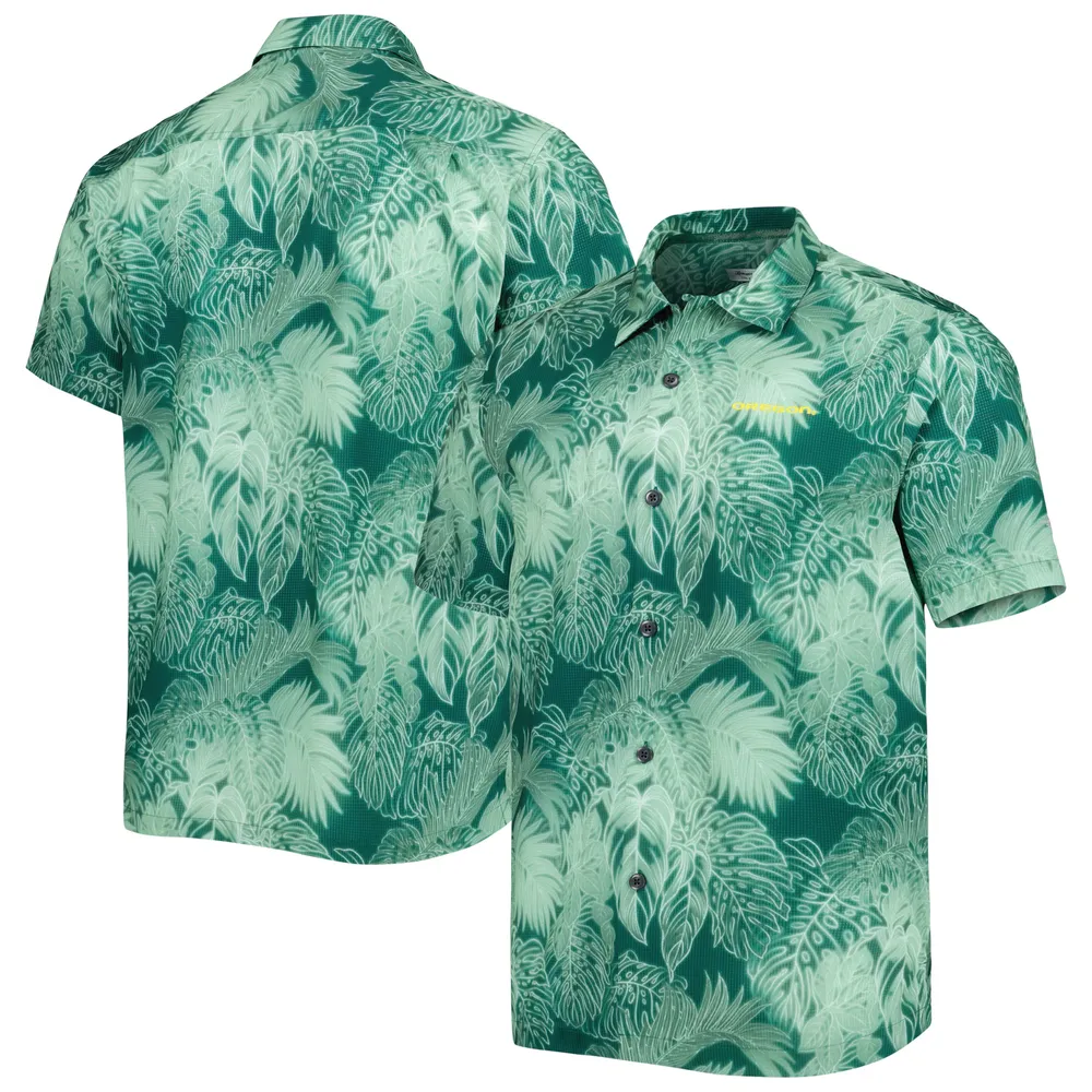 Men's Tommy Bahama Green Oregon Ducks Big & Tall Coast Luminescent Fronds IslandZone Button-Up Camp Shirt