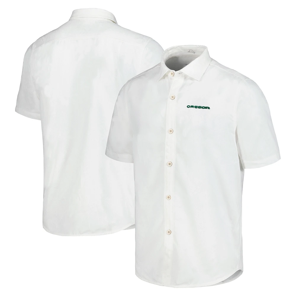 Chemise boutonnée Tommy Bahama pour hommes, blanc, Oregon Ducks, Coconut Point, Palm Vista, IslandZone Camp