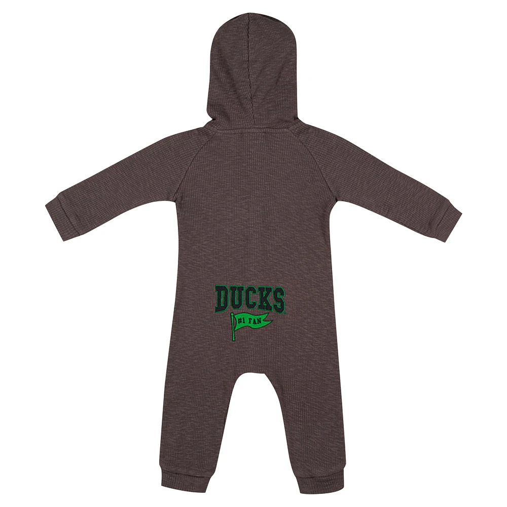 Newborn & Infant Colosseum Charcoal Oregon Ducks Zando-Zan Waffle Full-Snap Hooded Romper