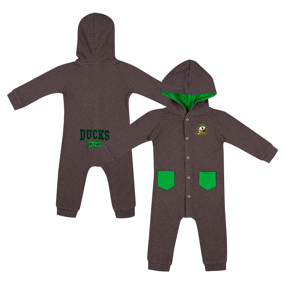 Newborn & Infant Colosseum Charcoal Oregon Ducks Zando-Zan Waffle Full-Snap Hooded Romper