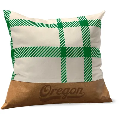 Oregon Ducks 18'' x 18'' Farmhouse Plaid and Faux Leather Throw Pillow