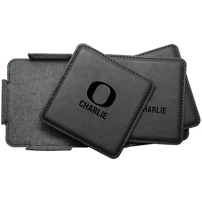 Oregon Ducks 4-Pack Personalized Leather Coaster Set