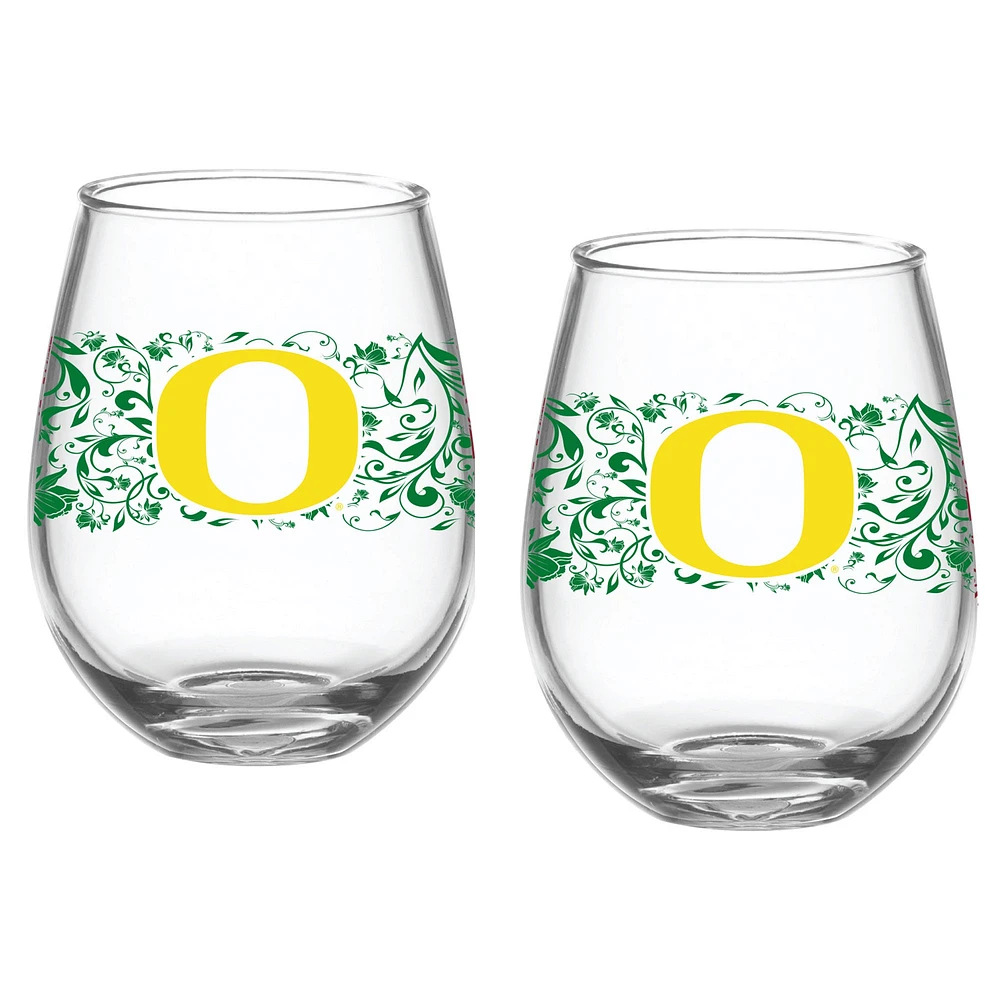 Canards de l'Oregon, paquet de deux 15oz. Ensemble de verres floraux sans pied