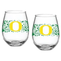 Oregon Ducks Two-Pack 15oz. Floral Stemless Glass Set