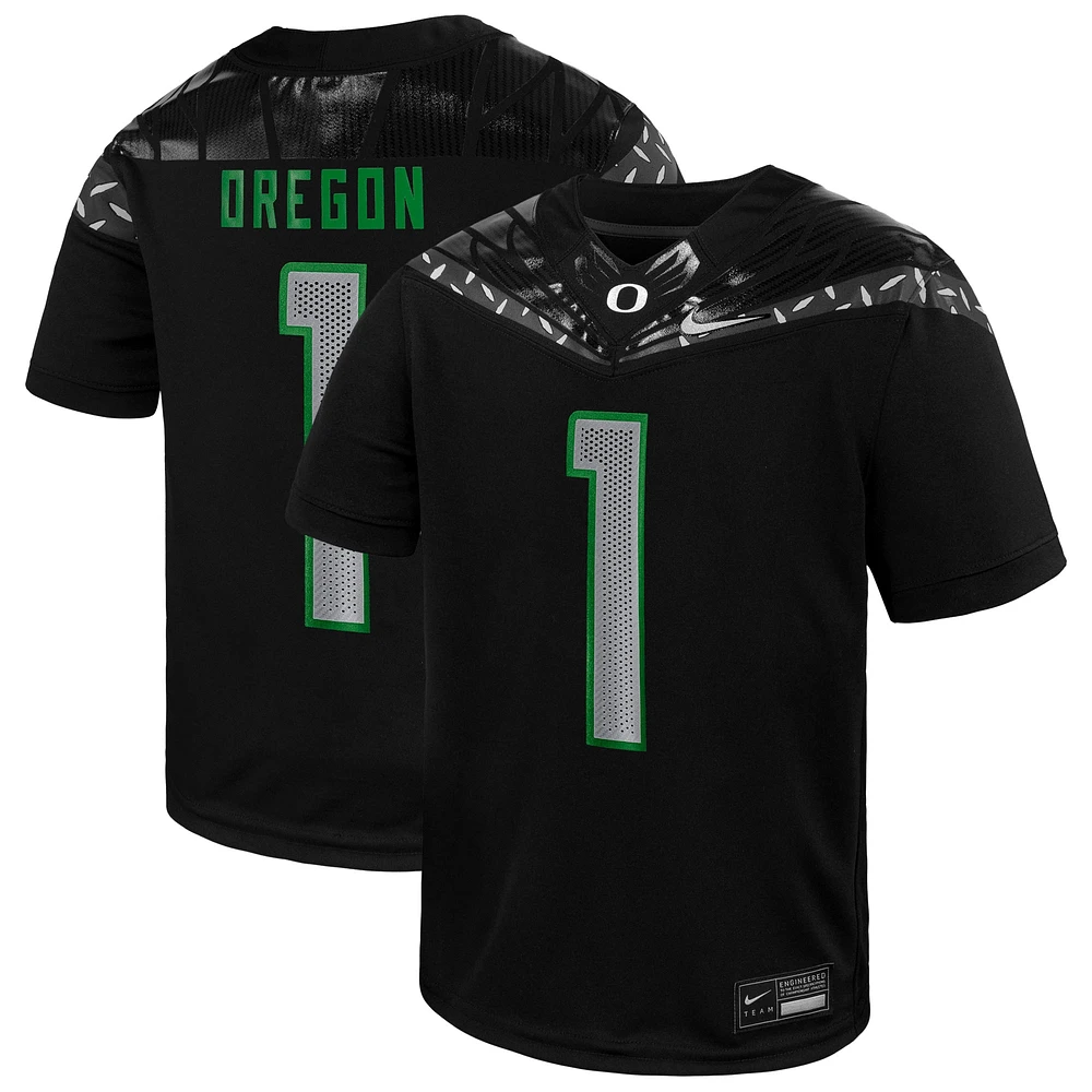 Maillot réplique Nike #1 noir des Oregon Ducks Vapor Fusion pour enfants d'âge préscolaire