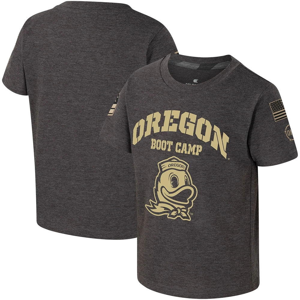 T-shirt du camp d'entraînement d'appréciation militaire OHT des Canards de l'Oregon Colosseum Charcoal pour tout-petits