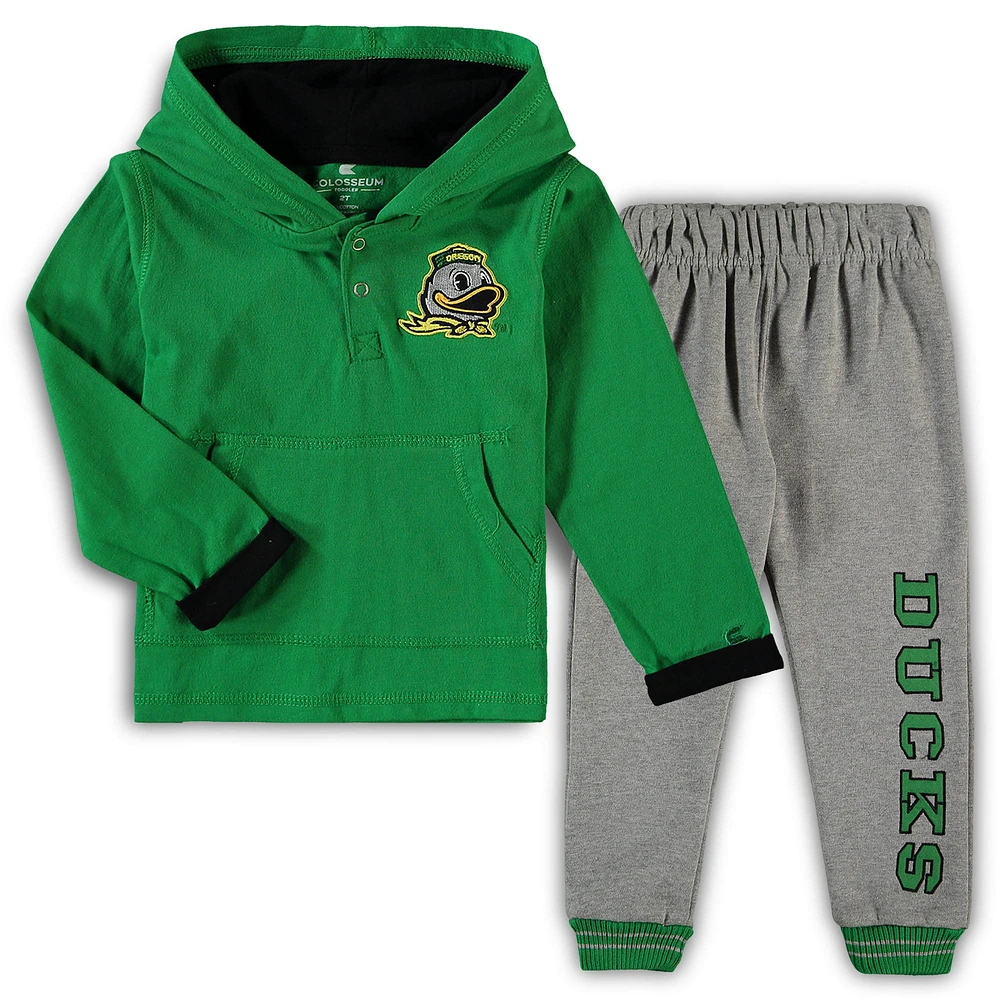 Ensemble sweat à capuche et pantalon de survêtement Oregon Ducks Poppies vert Colosseum/gris chiné pour tout-petit