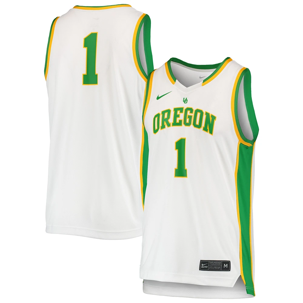 Maillot de basket-ball unisexe Nike #1 blanc Oregon Ducks réplique pour femme