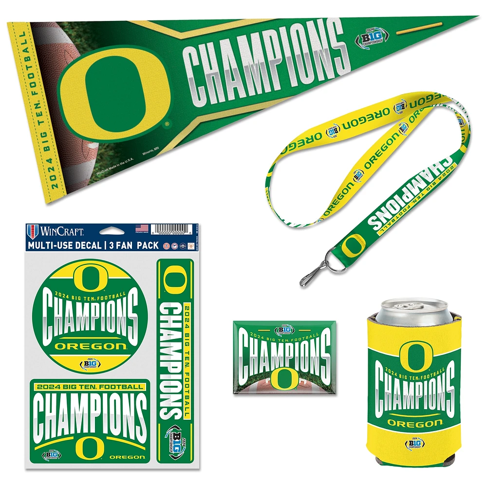 WinCraft Pack de fans des champions de la conférence de football Big Ten des Ducks de l'Oregon 2024