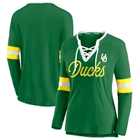 Women's Fanatics  Apple Green Oregon Ducks Block Party Script Lace-Up V-Neck Long Sleeve T-Shirt