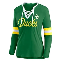 Women's Fanatics  Apple Green Oregon Ducks Block Party Script Lace-Up V-Neck Long Sleeve T-Shirt