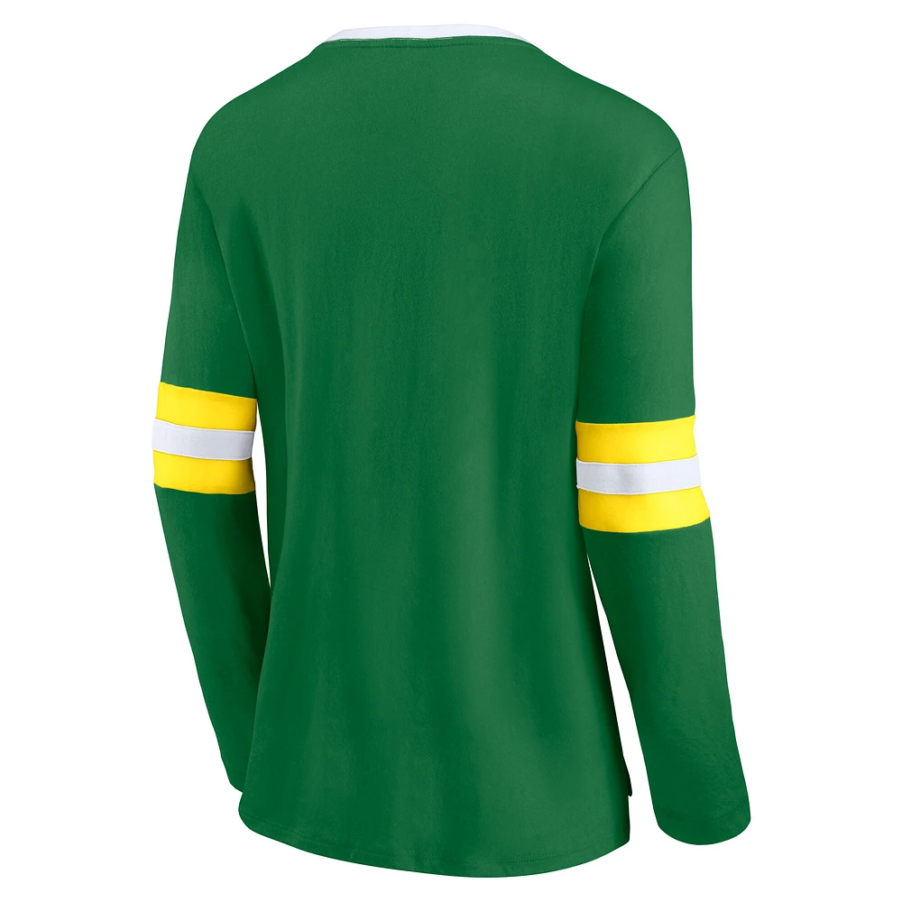 Women's Fanatics  Apple Green Oregon Ducks Block Party Script Lace-Up V-Neck Long Sleeve T-Shirt