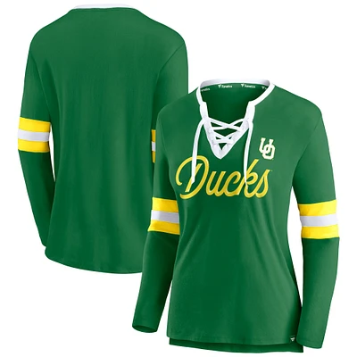 Women's Fanatics  Apple Green Oregon Ducks Block Party Script Lace-Up V-Neck Long Sleeve T-Shirt