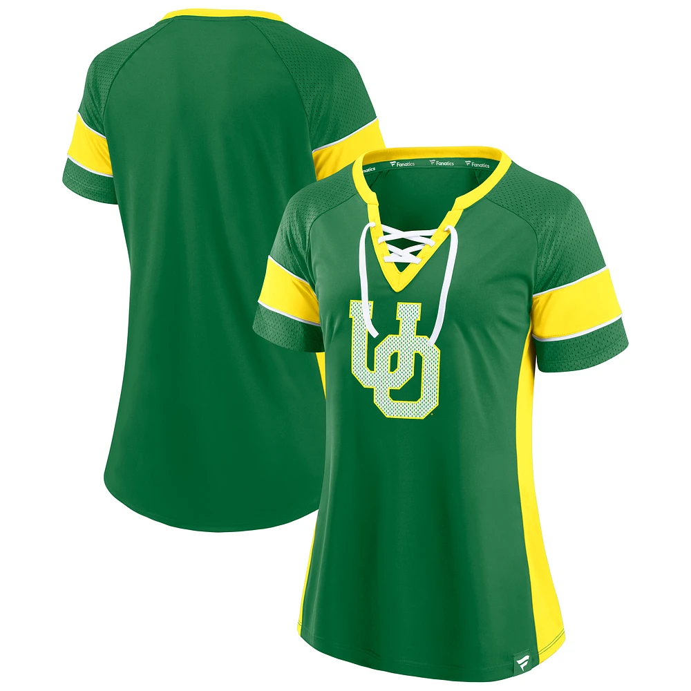 Haut à lacets Athena Block Party Unmasked Hero des Oregon Ducks pour femmes Fanatics Green
