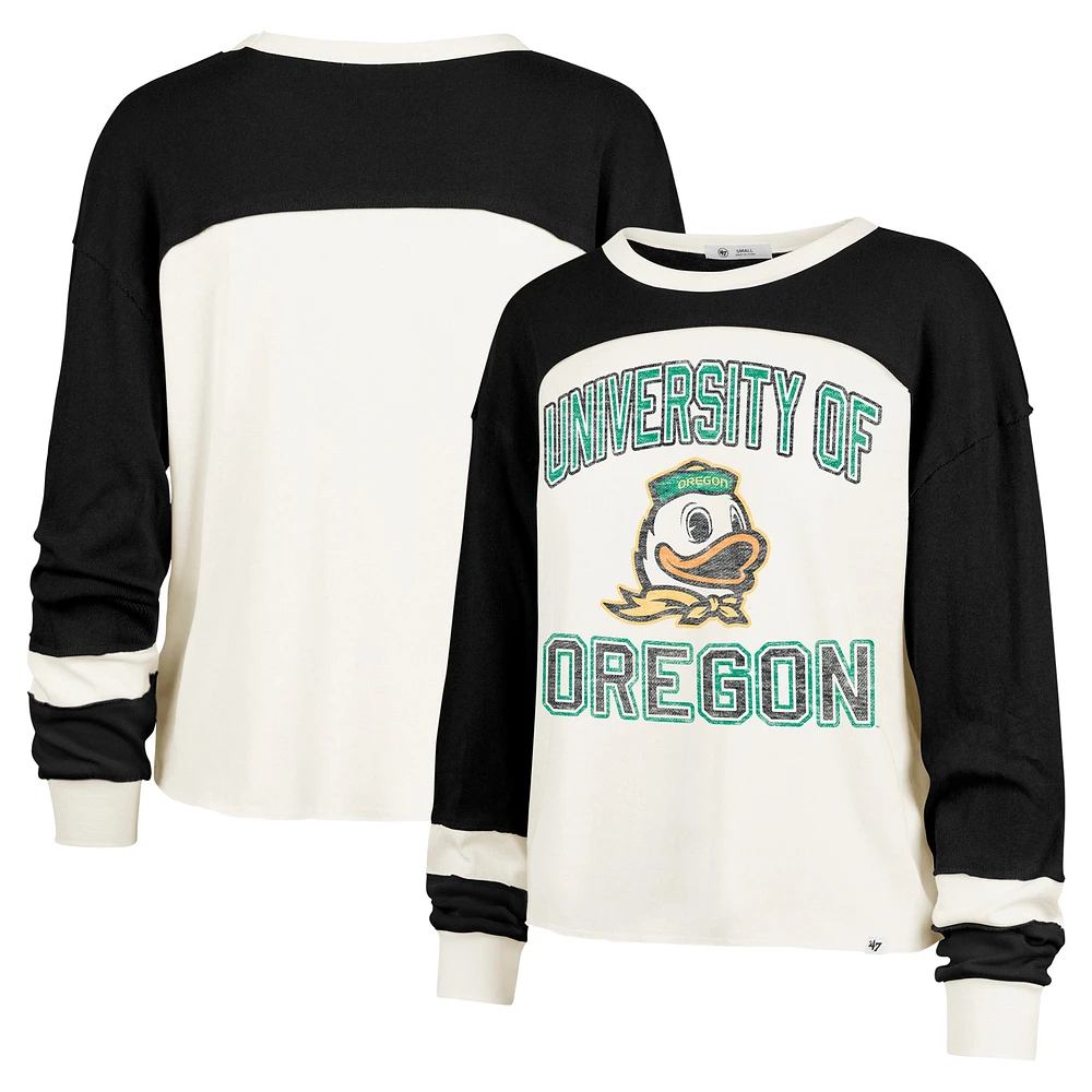 T-shirt à manches longues raglan Double Header Curve Oregon Ducks '47 Cream pour femme