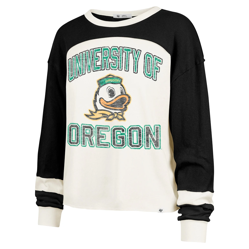 Women's '47  Cream Oregon Ducks Double Header Curve Raglan Long Sleeve T-Shirt