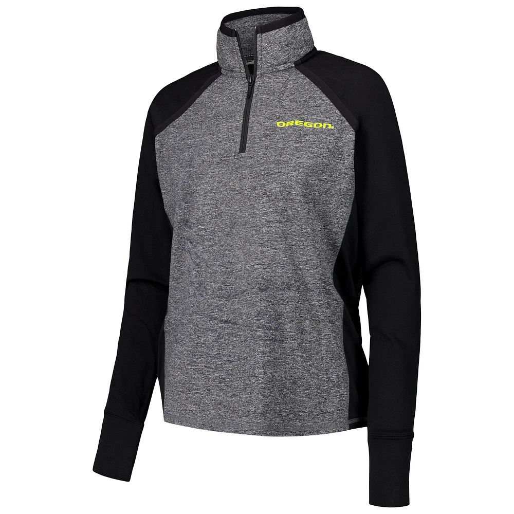 Women's Black/Heather Gray Oregon Ducks Finalist Raglan Quarter-Zip Jacket