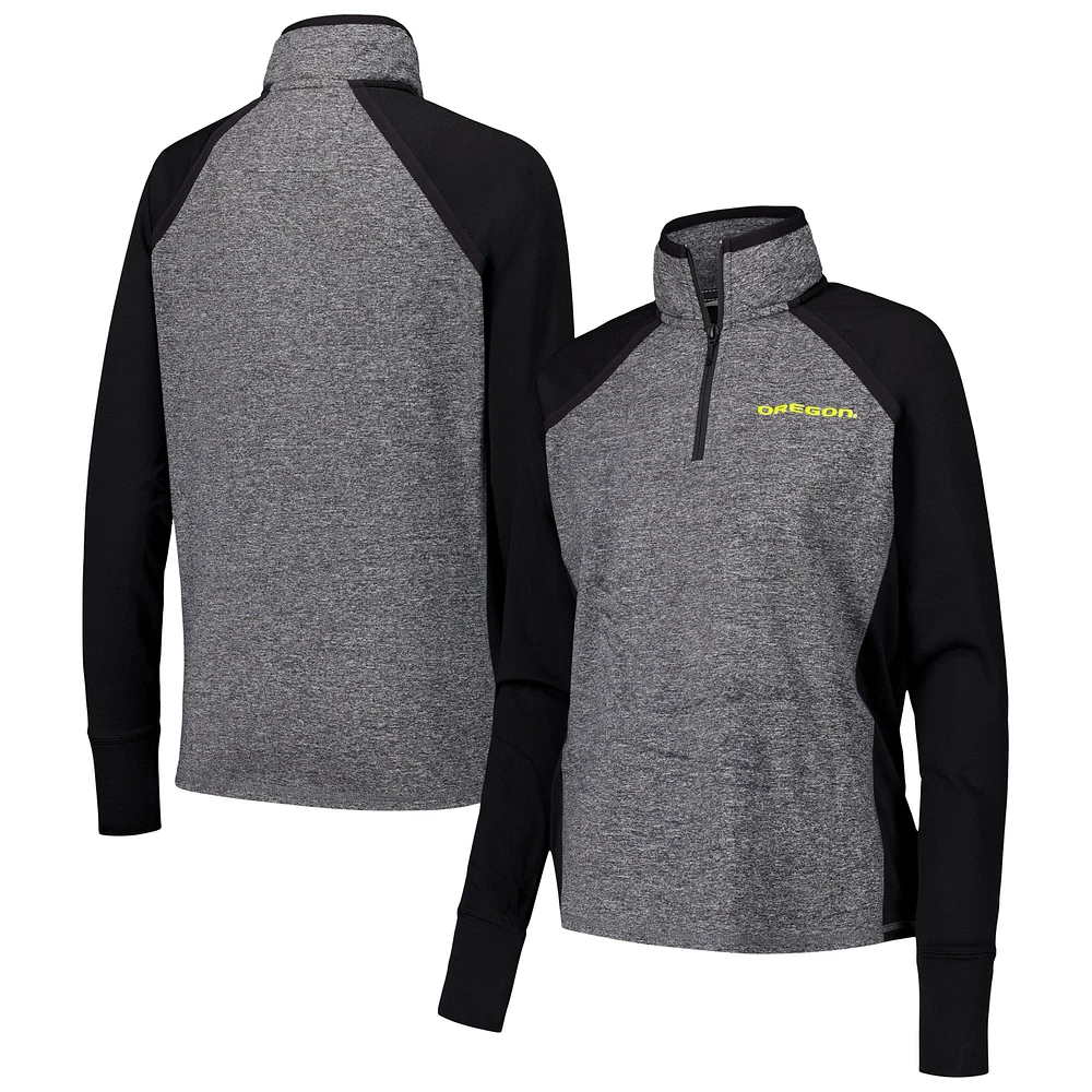 Women's Black/Heather Gray Oregon Ducks Finalist Raglan Quarter-Zip Jacket